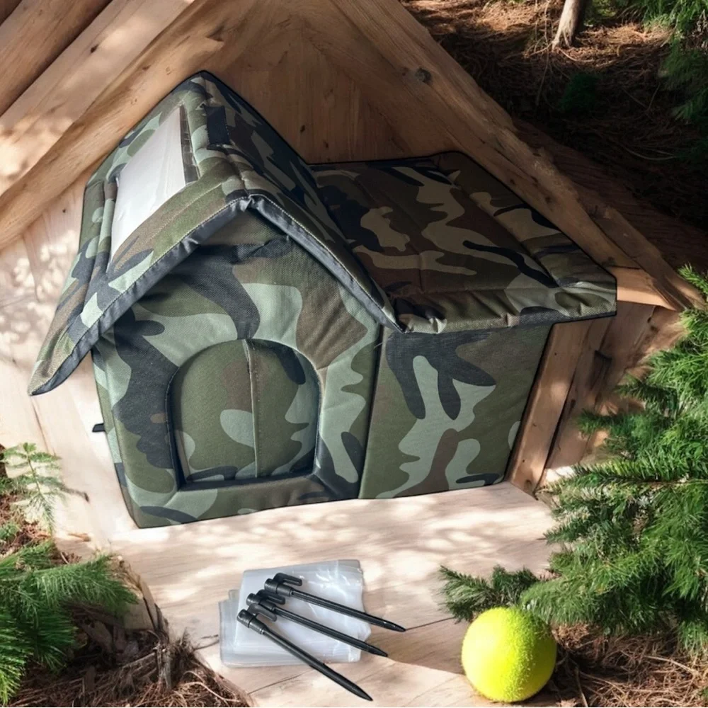 NWT Camo Soft Pet House Dog Cat Shelter w/ Cushion & Ground Stakes Small